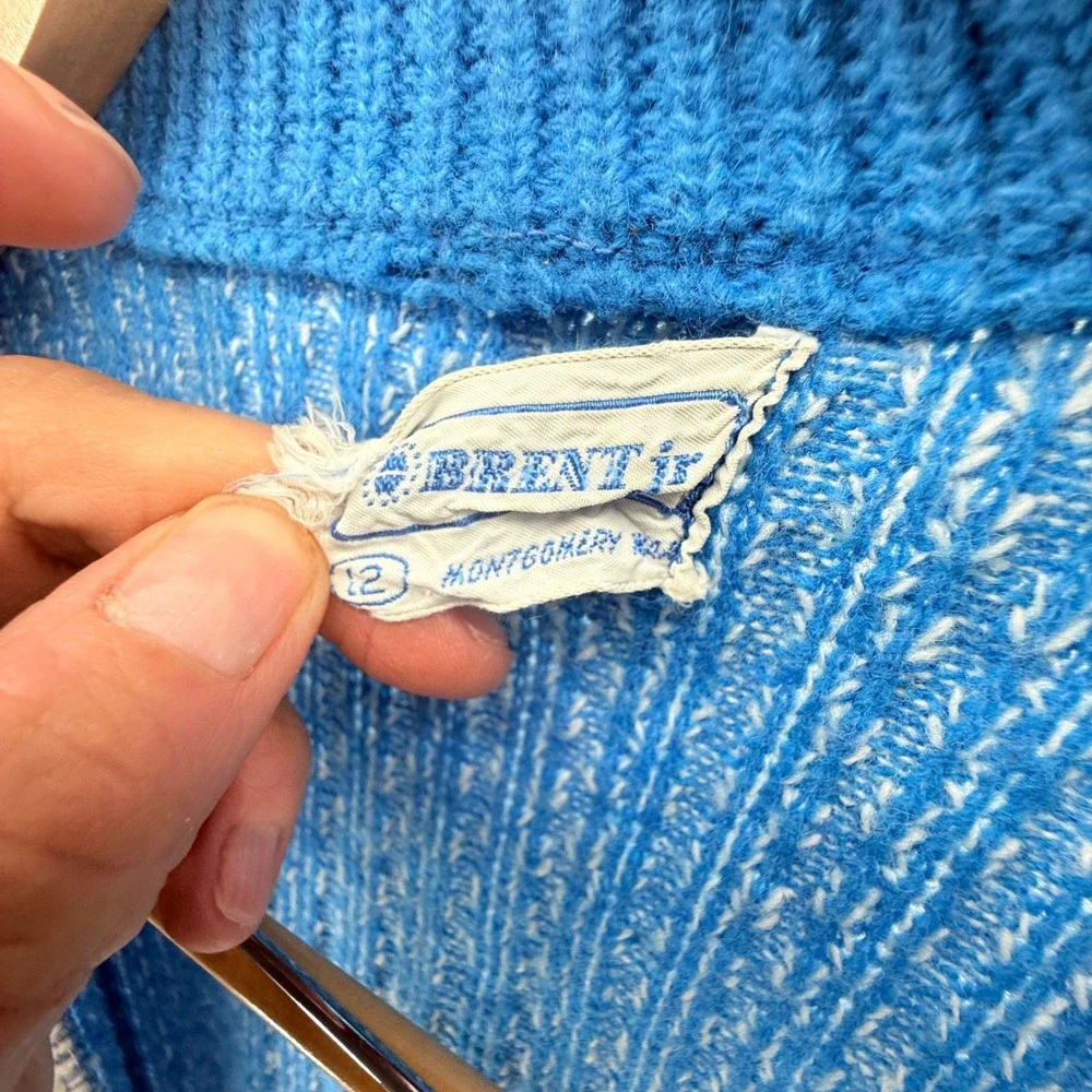 Vintage Brent Jr. Blue Knit Sweater Jacket Retro Style Youth Size 12 *see pics*‎